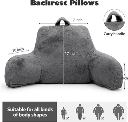 Reading Pillow for Sitting in Bed Adult, Standard Reading Pillow with Memory Foam, Back Pillow for Bed Sitting Up with Extend Arms, Grey
