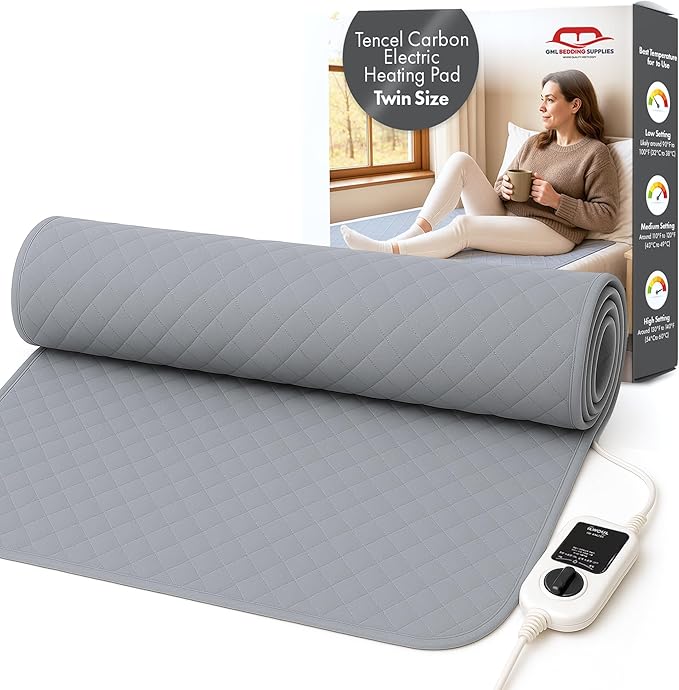 GML Bedding Heated Mattress Pad – Electric Bed Warmer Cover, Tencel Material Waterproof Bedding, Adjustable 5 Heat Settings and Automatic 15-Hour Shut Off, Machine Washable Topper – Twin Size 71x35