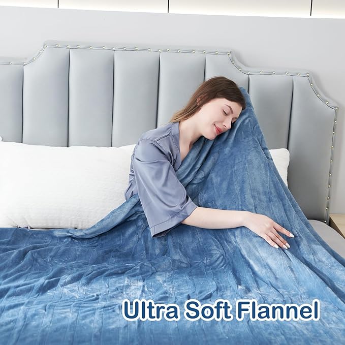 Electric Heated Blanket Throw Size, 50" x 60" Heating Throw with 6 Heating Levels & 3 Hours Auto Off, Machine Washable, Home Office Use, Blue Grey