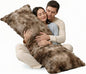 ZonLi Fluffy Faux Rabbit Fur Brown Body Pillow, Side Sleep Body Pillow with Washable Cover, Adjustable Memory Foam Fill，20x54 Long Pillow for Adults Girls & Kids