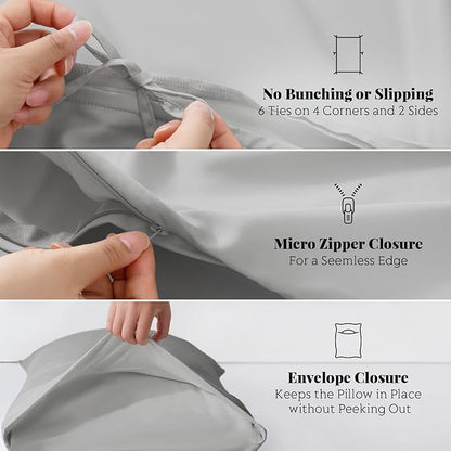 Tencel Duvet Cover Set, Twin/TwinXL Size Cooling Duvet Cover for Hot Sleepers, 100% Eucalyptus Lyocell, 2 Pieces, 1 Zipper Closure Duvet Cover (70" x 90") and 1 Pillowcases (20" x 30") - Light Grey