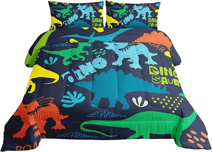 Axolotl Boys Bedding Cartoon Dinosaur Comforter Set Queen Size,Cute Dinosaur Bedding Set for Kids Boys Girls Teens Adults Room Decor,Kids Comforter Set All Season,1 Quilt 2 Pillow Cases