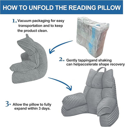 RRPAHWTV Reading Pillow for Bed with High Arm Rests,Back Support Pillow for Sitting Up in Bed with Shredded Memory Foam for Reading, TV, Gaming or Relaxing on Floor（Smoke Gray, Large）