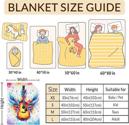 Guitar Throw Blanket Gifts for Guitar Players, Cool Music Blanket for Kids Teens Adults Guitar Lovers, 40x50 Inches Soft Flannel Blankets Guitar Decor for Sofa Couch Bed Home