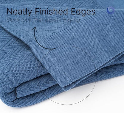 100% Cotton Herringbone Weave Blankets, 108"X90" King, Throw Blanket for Bed,All Season Cotton Blanket, Cozy Blanket,Throws Bed Blanket, Throw Blanket for Couch,Modern Home Decor -Navy Blue