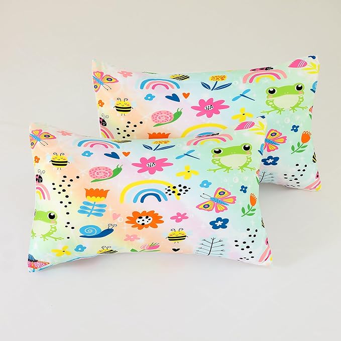 Cute Frogs Sheet Sets,Rainbow Butterflies Kids Bedding Full Size for Girls Teens Adults Bedroom Bed, Cartoon Sheets Bedspread Set,1 Flat Sheet 1 Fitted Sheet 2 Pillowcases