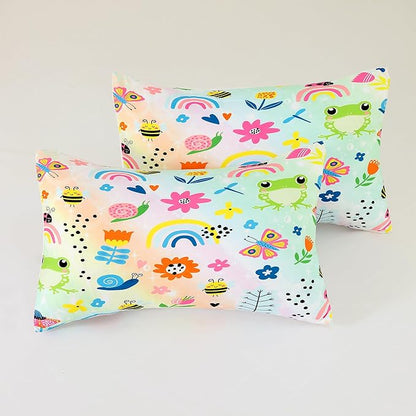 Rainbow Fitted Sheet Set,Cute Frogs Butterflies Bedding Queen Size for Women Girls Teens Bedroom Bed, Cartoon Sheets Bedspread Sets,1 Flat Sheet 1 Fitted Sheet 2 Pillowcases