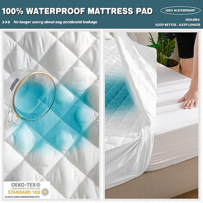UNILIBRA RV Short Queen Waterproof Mattress Pad Protector, 6''-19'' Deep Pocket Fitted Quilted Mattress Cover, Breathable Hollow Cotton Filling Mattress Protector for RV Short Queen Size