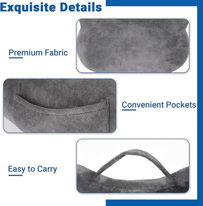 Reading Pillow, Back Pillow with Pockets for Bed Sitting Up, Large Reading Pillows for Sitting in Bed Adult, Back Pillow for Reading/Resting