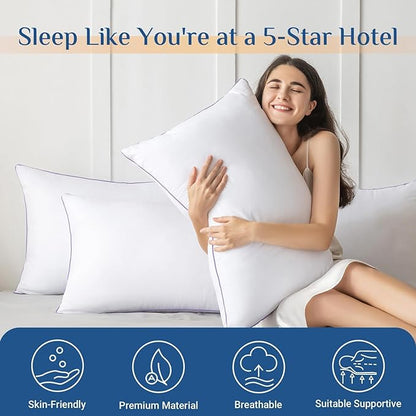 JOLLYVOGUE Bed Pillows Standard/Full Size Set of 2, Washable Supportive Bed Pillows with Super Soft Down Alternative Fill, Luxury Fluffy Hotel Quality for Side, Back, and Stomach Sleepers