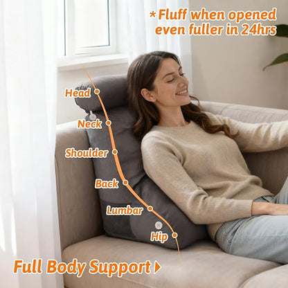2PCS Reading Backrest Pillow Set,Soft FleeceLike,22''x24'' Bed Rest Pillow w/Removable Washable Cover,for Sit/Sleep,Leg/Back Support,Acid Reflux,PostSurgery Relief,Side Phone Pocket,Dark Grey
