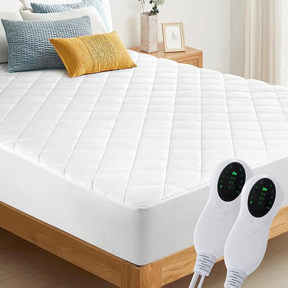 Electric Heated Mattress Pad California King Size, Dual Controller Heating Mattress Pad Luxury Bed Warmer 10 Heat Settings | Auto Off 2-4-8 Hours | Fit Up to 18" Deep Pocket | Machine Washable