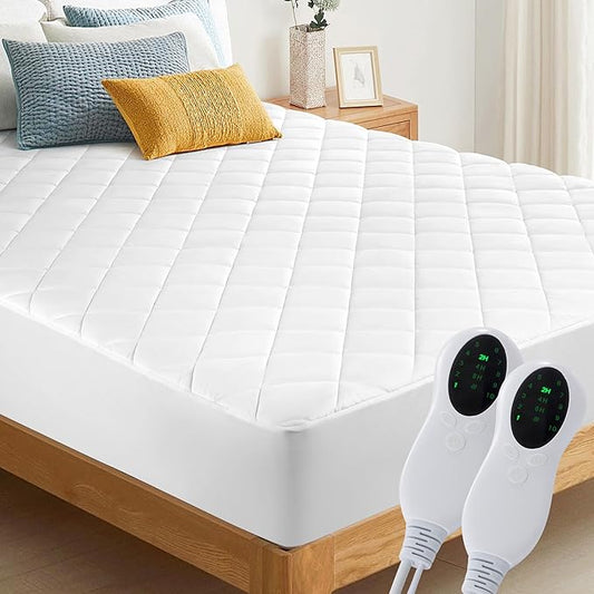 Electric Heated Mattress Pad California King Size, Dual Controller Heating Mattress Pad Luxury Bed Warmer 10 Heat Settings | Auto Off 2-4-8 Hours | Fit Up to 18" Deep Pocket | Machine Washable