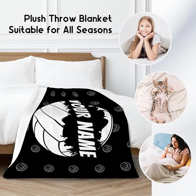 Personalized Volleyball Gifts with Name, Volleyball Blanket for Women Adults, Custom Team Gift for Sport Lovers, Soft Plush Girls Throw Blankets Party Decorations for Couch Sofa Bed, 50"x60"