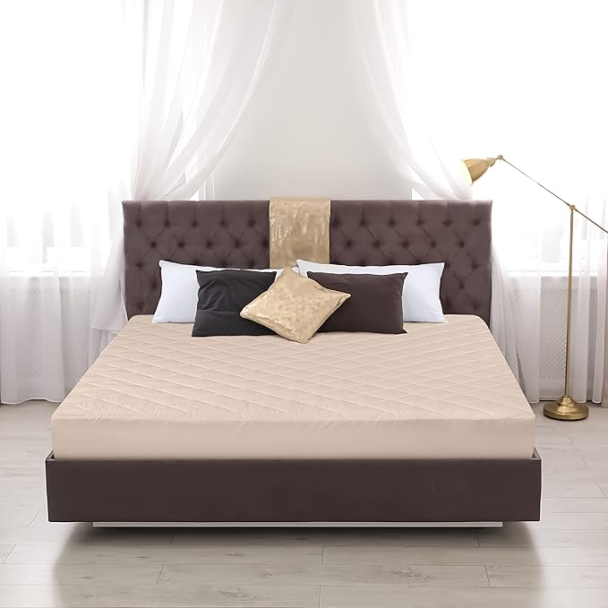 Utopia Bedding Quilted Fitted Mattress Pad, King Size, Elastic Fitted Mattress Topper Protector and Cover with Deep Pocket Stretches up to 16 Inches, Machine Washable (Beige)