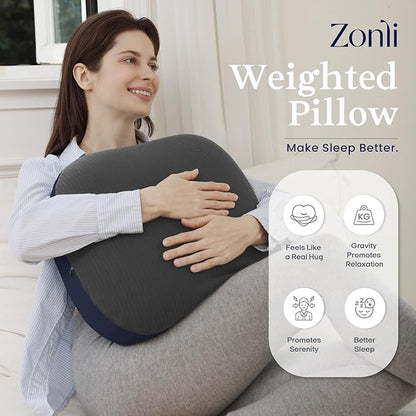 ZonLi Weighted Pillow for Adults 6.5lbs, Washable Hug Pillow Get Better Sleep, Detachable Sensory Body Weighted Pillows, Memory Foam Bed Pillow (Grey)