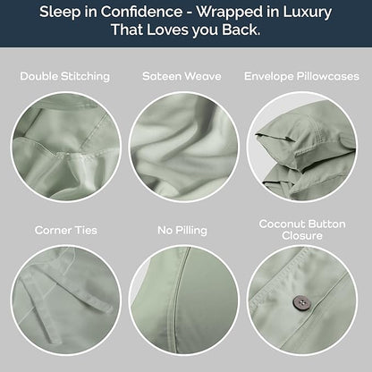Olive + Crate Tencel Eucalyptus Cooling Duvet Cover Set - Hypoallergenic, Lyocell Tencel Duvet Cover - Soft, Temperature Regulating with Hidden Button Closure & Corner Ties - King Size [Spring Sage]