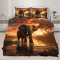 Elephant Duvet Cover King Size, African Wildlife Bedding Set 3 Piece Bedroom Decor Sunset Lake Elephant Comforter Cover with Zipper Ties & 2 Pillowcases