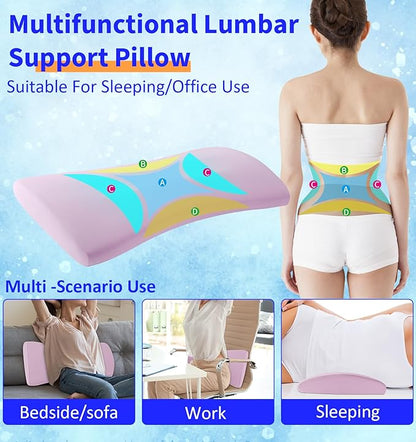 Lumbar Support Pillow for Bed – Memory Foam Waist Pillow with Cooling Cover for Comfortable Back Support – Bolster Pillow for Side, Back & Stomach Sleepers – for Bed, Sofa, Car