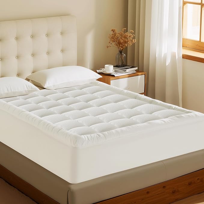MATBEBY California King Mattress Pad - Cooling Breathable Mattress Topper, Quilted Fitted Mattress Protector, Pillow Top Mattress Cover with 8-21" Deep Pocket, Soft, Machine Washable, White, Cal King