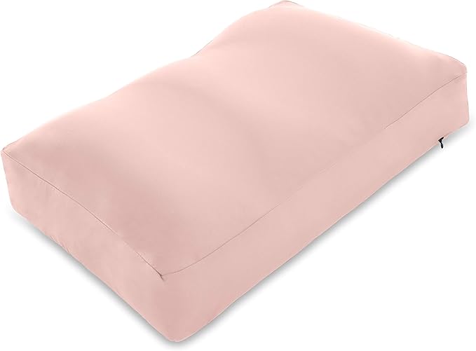 PILLOWY Premium Microbead Bed Pillow, Medium Extra Fluffy But Supportive - Ultra Comfortable Sleep with Silk Like Anti Aging Cover 85% Spandex/ 15% Nylon Breathable, Cooling Cream Peach