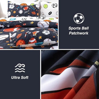 A Nice Night Boys Rugby Balls Comforter Set 6-Piece Bed-in-a-Bag with Sheet Set, Twin Size Polyester Bedding Collections for Kids, Durable & Easy Care, Sports Theme Design for Boys Bedroom