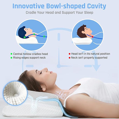 RestAssured Cervical Neck Pillow - Ergonomic Memory Foam Bed Pillows for Sleeping, Neck Pillows for Pain Relief, Back and Side Sleeper Pillow
