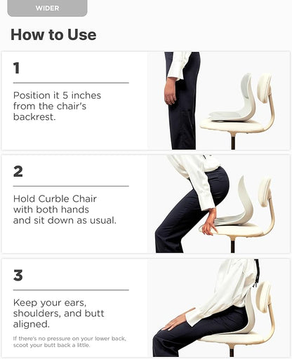 Curble Wider(Standard Wide) – Ergonomic Back Support Chair, Lumbar Support for Posture Correction & Back Pain Relief, Ideal for Office, Floor Seat & Work from Home, Patented (Grey)