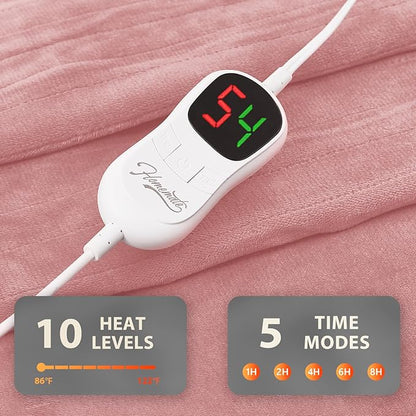Homemate Electric Heated Blanket Twin Size - 62"x84" Heating Blanket Twin Size 1/2/4/6/8 Hours Auto-Off 10 Heat Level Over-Heat Protection Flannel Sherpa ETL Certification