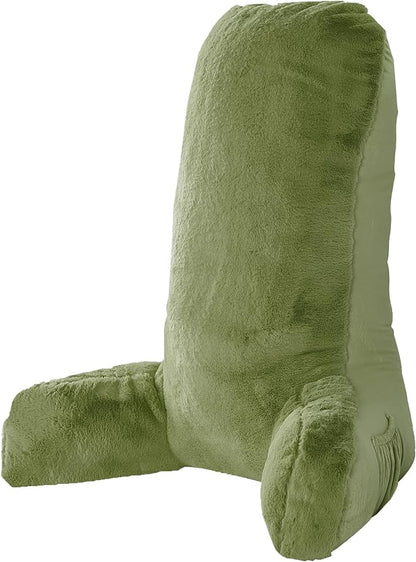 Home Soft Things Fox Faux Fur Bedrest Reading Pillow with DIY Filling, Need Assembly, Backrest Armrest Pillow Chair Back Support for Sitting up in Bed, Green Moss, 28" x 30" x 17"