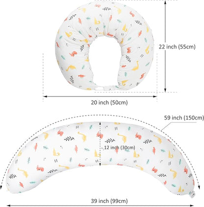 BYRIVER C Shaped Pregnancy Pillow with Cover, Knee Pillow for Side Sleeper Knees Legs HIPS Pain, Leg Pillow Elevation for Lower Back Pain, Versatile Small Body Pillow for Sleeping(Dino)