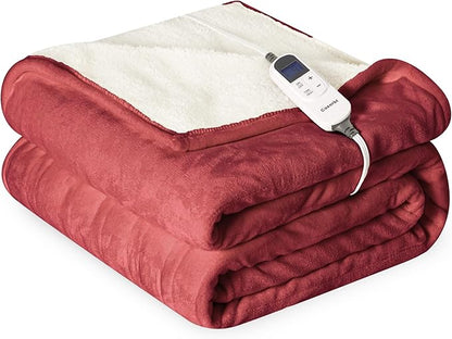 Heat Blanket 72”x84” Full Size,Soft Flannel & Sherpa Reversible Electric Blanket with 10 Heat Settings,12 Timer Setting and 8 Hours Auto-Shut Off,ETL Certified Machine Washable,Red