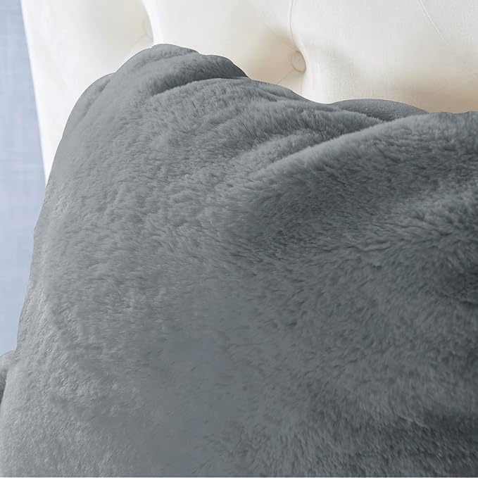 Plush Faux Fur Backrest Reading Bed Rest Pillow with Arms and Pockets for Sitting in Bed Couch Sofa, Back Support Wedge Cushion with Removable Cover, 20" x 18" x 17", Middle Gray