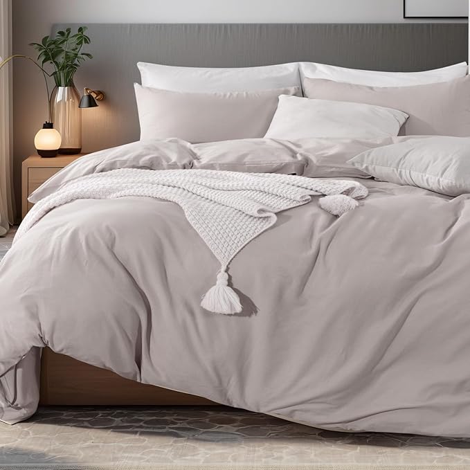 NEXHOME PRO Duvet Cover King Size, 100% Washed Cotton Orgnic Linen Like Textured Breathable Durable Comfy, 3 PCs Home Bedding Set