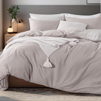 NEXHOME PRO Duvet Cover King Size, 100% Washed Cotton Orgnic Linen Like Textured Breathable Durable Comfy, 3 PCs Home Bedding Set