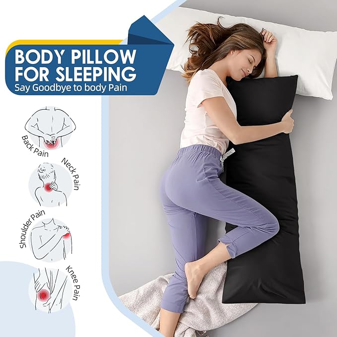 MAGIC ELEPHANT Body Pillow, Memory Foam Body Pillow for Adults, Long Pillow for Bed and Sleeping, Full Long Bed Pillow Insert with Cover (Black, 20x54 Inch)