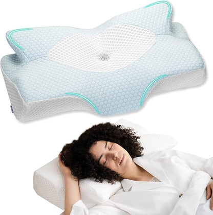 Elviros Cervical Memory Foam Pillows for Neck and Shoulder Pain, Neck Pillow for Sleeping, Side Sleeper Pillows for Adults, Ergonomic Orthopedic Sleeping for Back and Stomach Sleepers (Medium Firm)