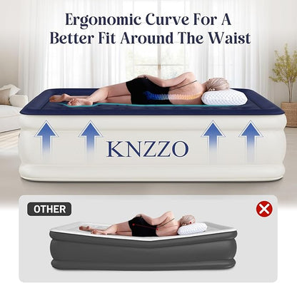 Air Mattress Full with Built-in Pump, Blow Up Mattress with Soft Flocked Top, Leakproof Inflatable Mattress, Foldable Waterproof Air Bed for Home, Guests, Camping, with Storage Bag
