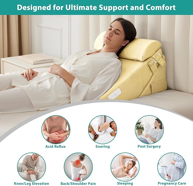Bedluxe Adjustable 4pcs Bed Wedge Pillow Set, Memory Foam Wedge Pillows Post Surgery for Back, Neck, Leg Pain Relief, Pillow Wedge for Sleeping, Sitting up in Bed, Acid Reflux and GERD, Black
