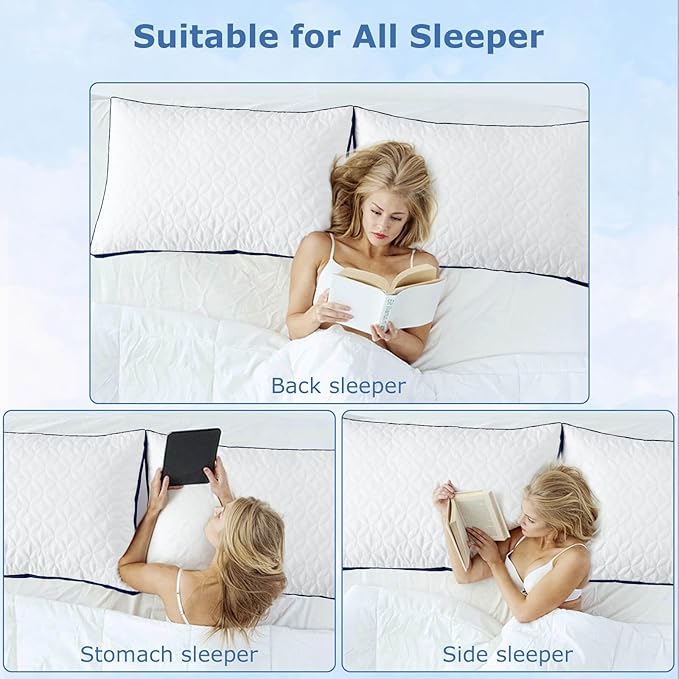Pillows Queen Size Set of 2, Cooling Pillow Hotel Luxury Queen Bed Pillows 2 Pack for Back, Stomach or Side Sleeper, Fluffy Pillow with Down Alternative for Sleeping, Machine Washable
