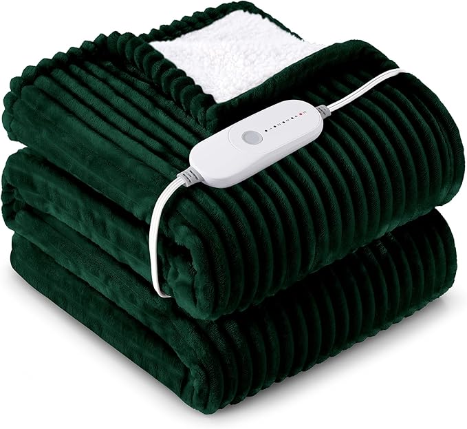 HYLEORY Heated Blanket Electric Full Size, Soft Flannel Sherpa Heater 5 Heat Settings and 10 Hours Auto Shut-Off Heating Blanket ETL Certification Over-Heat Protection Machine Washable,Green