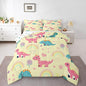 Castle Fairy Kawaii Dino Kids Comforter Set Twin Size,Cute Rainbow Floral Love Heart Reversible Bedding Set for Teens Bedroom,Pink Yellow Dinosaur Lovely Animal Quilted Duvet with 1 Pillowcase