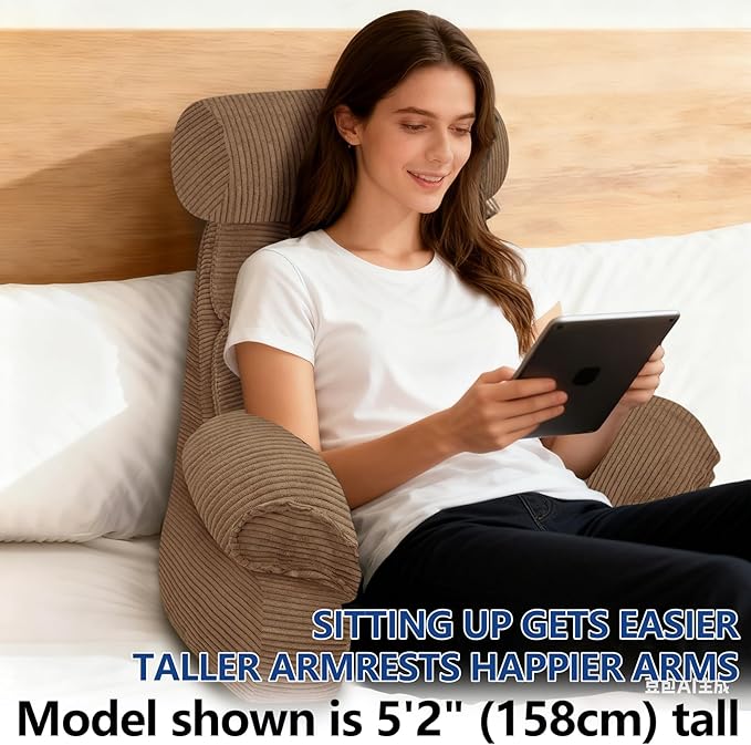 FXXUDVNIIN Back Pillow for Bed Sitting Up: Reading Pillow with 9.4" Height Armrest-Bed Pillow for Sitting up & TV Pillows for, Play Games, Working & Relaxing, Comfort Support for TV/Reading