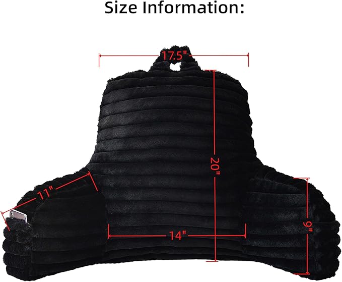 Yaoshuho Large Reading Pillow for Adults, Back Support Pillow for Sitting Up in Bed with Arms, Couch for Lounging Bedrest, Black