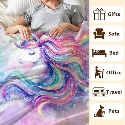 Unicorn Blanket for Girls - 80 x 60 Inches Soft Fuzzy Throw, Gift for Unicorn Lovers, Cozy Warm Flannel for Bed, Bedding, Room Decor, Camping, Travel, Chair