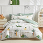 Joyreap Bed in a Bag Cotton, Dinosaur Theme Fresh Green, Queen Size 7-Piece Cotton Bedding Comforter Set for Kids Boys n Girls- 1 Comforter, 2 Pillow Shams, 1 Flat Sheet, 1 Fitted Sheet, 2 Pillowcases