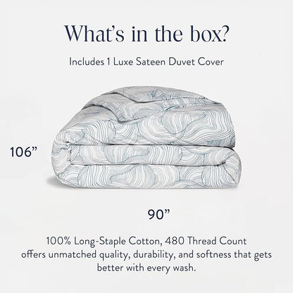 Brooklinen Luxury Sateen Duvet Cover - 100% Cotton, King/California King Size in Oyster Blue with Extra-Long Corner Ties and Button Closure - Best King/Cali King Duvet Covers