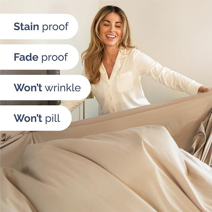 Split King 7 Piece Sheet Set - Comfy Breathable & Cooling - Ultra-Soft Hotel Luxury Bedding Set w/ 8-16 Inch Deep Pockets - 1 Flat & 2 Fitted Sheet & 4 Pillowcases - Wrinkle Free & Easy Care - Cream