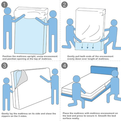 Queen Mattress Protector Waterproof Fits 12/13 /14/15 Inch Deep, 6-Sides Zippered Mattress Encasement Cover Terry Top