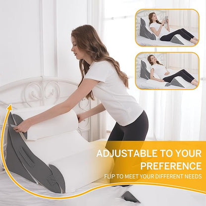 Wedge Pillow Set for After Surgery – 5PCS Orthopedic Bed Wedge Pillow Set for Sleeping, Body, Back and Leg Pain Relief Comfortable & Adjustable Support Pillows-Anti Snoring (Grey)